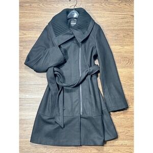 Express Coat Women's L Black Wool Blend Belted Knit Collar Winter Warm